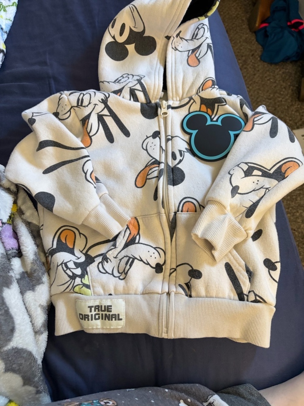 Disney Cream Pluto & Mickey Zip Hoodie with Black and Orange Accents